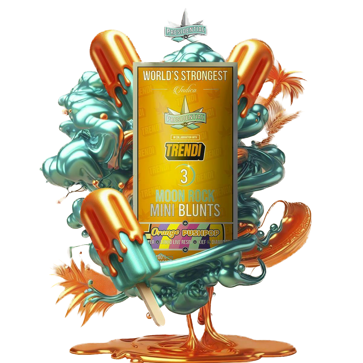 Presidential Orange Push Pop .7g Moon Rock Mini Blunt 3pk 36%