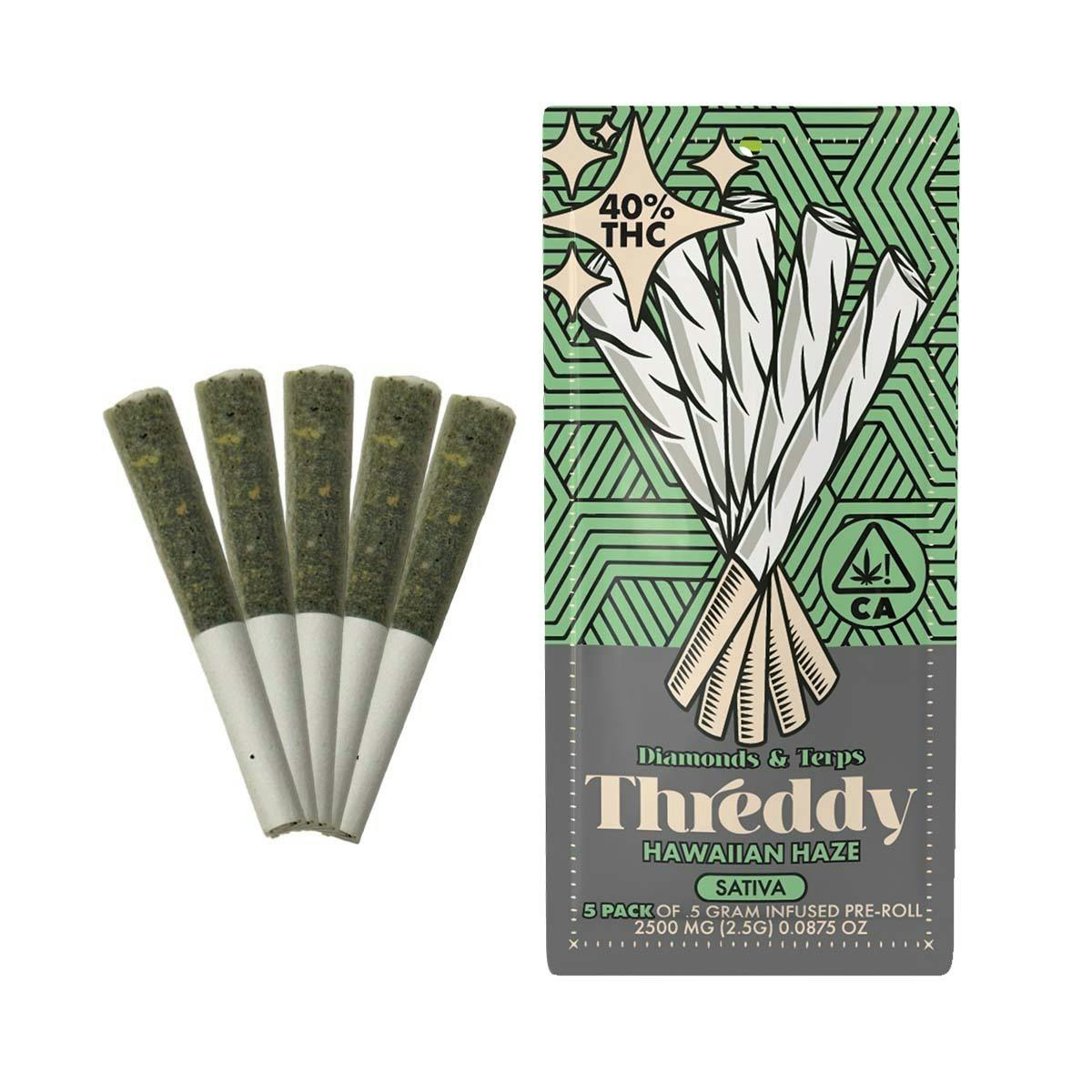 Threddy Hawaiian Haze .5g Infused Preroll 5pk 40%